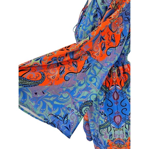 Bohemian Smocked Waist Bell Sleeves Dress Large - Picture 6 of 12